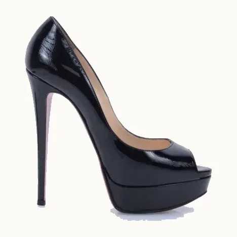 Zapatillas Christian Louboutin Lady Peep 150 Patent Negras, Talla 38