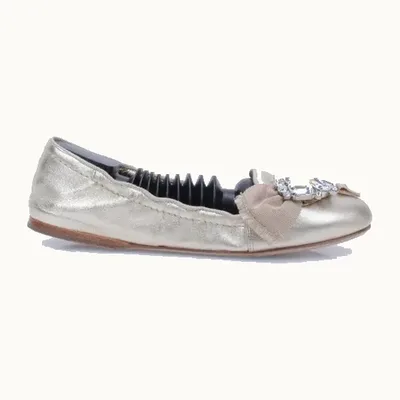 Flats Miu Miu Crystal Bow Dorados, Talla 37