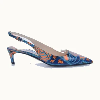 Slingbacks Prada Flower Leaf Azules, Talla 37.5