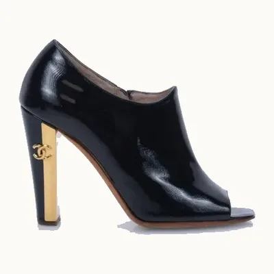 Zapatos Chanel Peep-Toe Ankle Patent Negros, Talla 38
