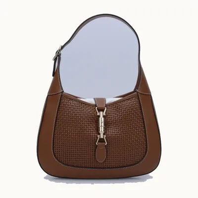 Bolsa de Hombro Gucci Jackie 1961 Medium Woven Ltd Camel