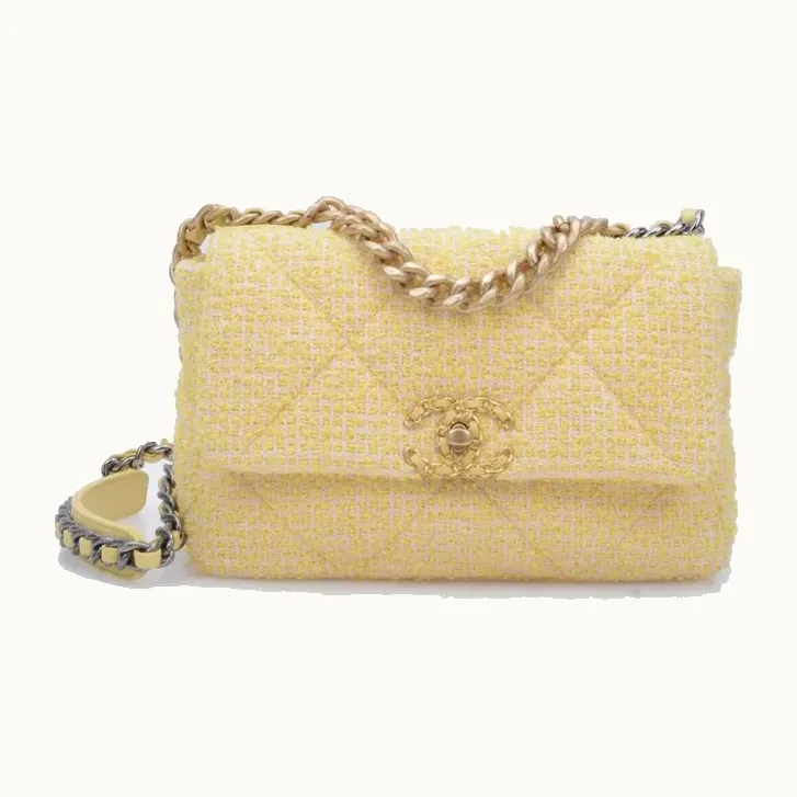 Bolsa Crossbody Chanel 19 Medium Tweed Amarilla