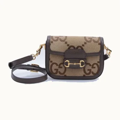 Bolsa Crossbody Gucci Horsebit 1955 Mini Jumbo GG Café