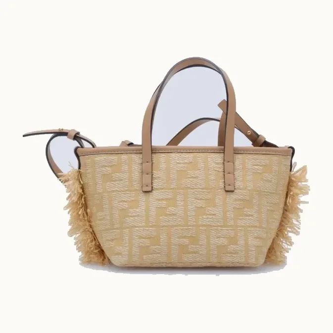 Bolsa Crossbody Fendi Roll Mini Raffia Beige