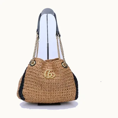 Bolsa de Hombro Gucci Marmont GG Raffia Shoulder Café