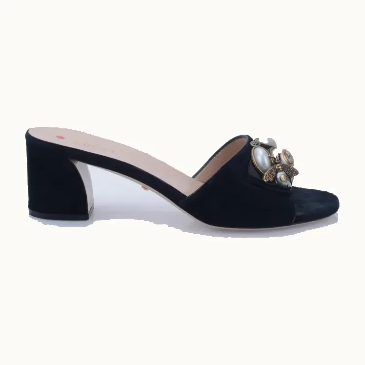 Sandalias Tacón Gucci Bee Pearl Mid Heel Negro Talla 37 (4 mx)