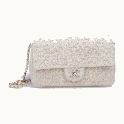 Bolsa Crossbody Chanel Classic Flap Mini Crochet Beige