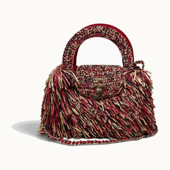 Bolsa Kelly Chanel Raffia Fringe Nano