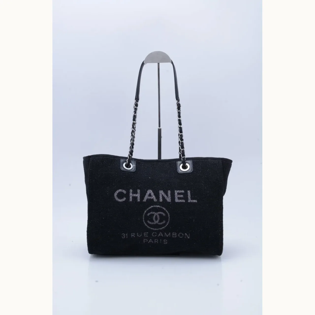 Bolsa Tote Chanel Deauville Small Tweed Negra