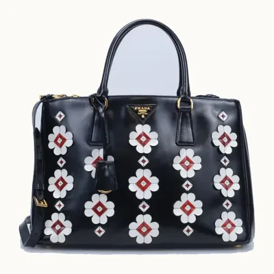 Bolsa de Mano Prada Galleria Medium Floral Appliqué Negra