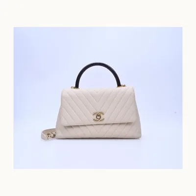 Bolsa Flap Chanel Coco Handle Medium Caviar Lizard Embossed Beige