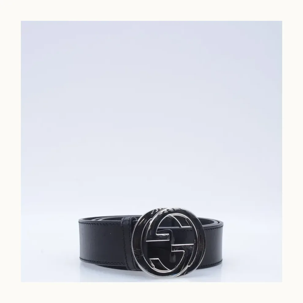 Cinturón Gucci Interlocking Negro, Talla 85