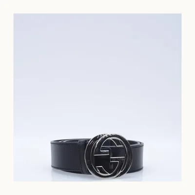 Cinturón Gucci Interlocking Negro, Talla 85