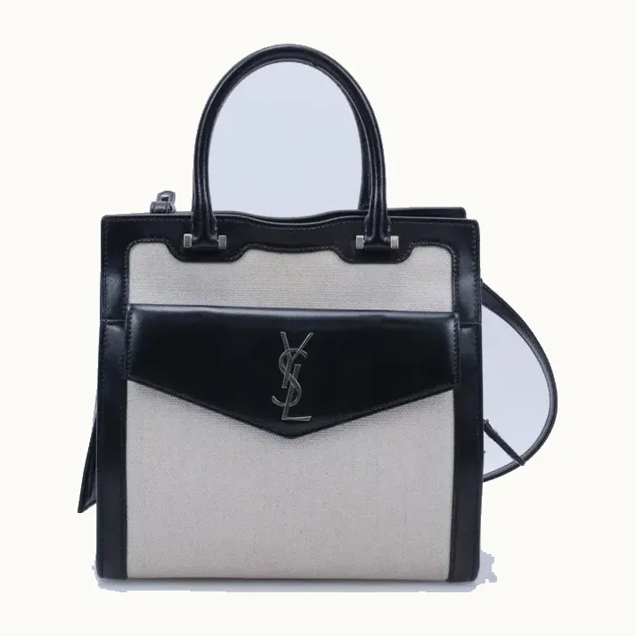 Bolsa Crossbody Saint Laurent Uptown Small Canvas Beige