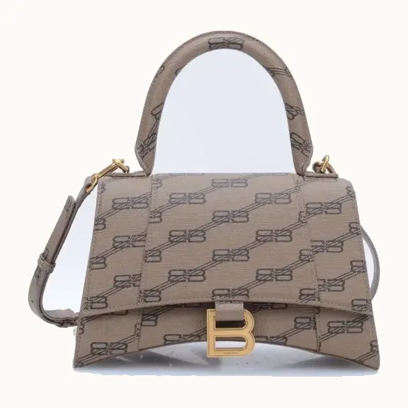 Bolsa Crossbody Balenciaga Hourglass BB Monogram Café