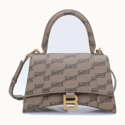 Bolsa Crossbody Balenciaga Hourglass BB Monogram Café