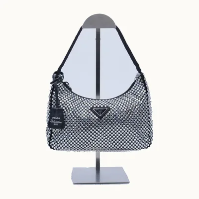 Bolsa Prada Re-Edition 2000 Mini Crystals Plateada
