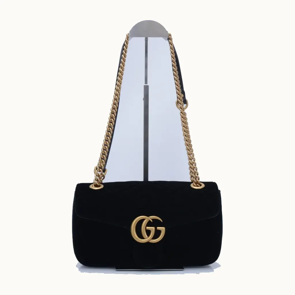 Bolsa Flap Gucci Marmont GG Small Velvet Negra