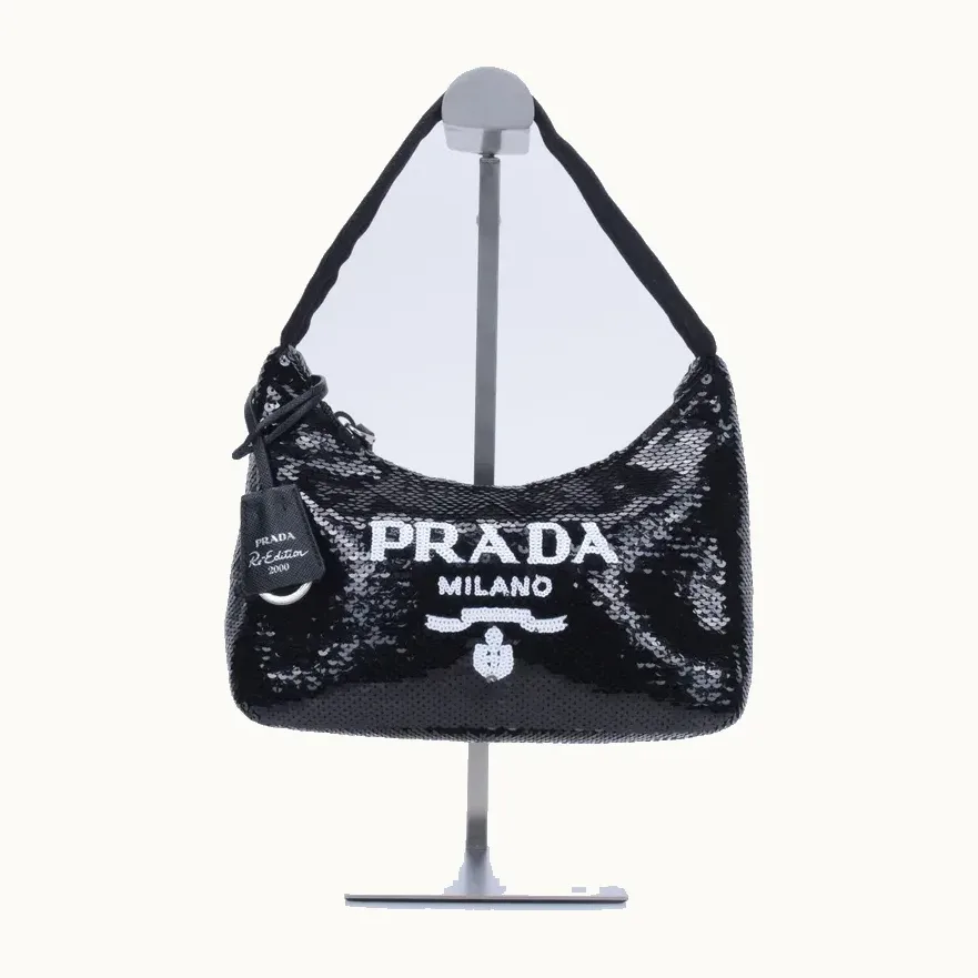 Bolsa Prada Re-Edition 2000 Mini Sequins Negra