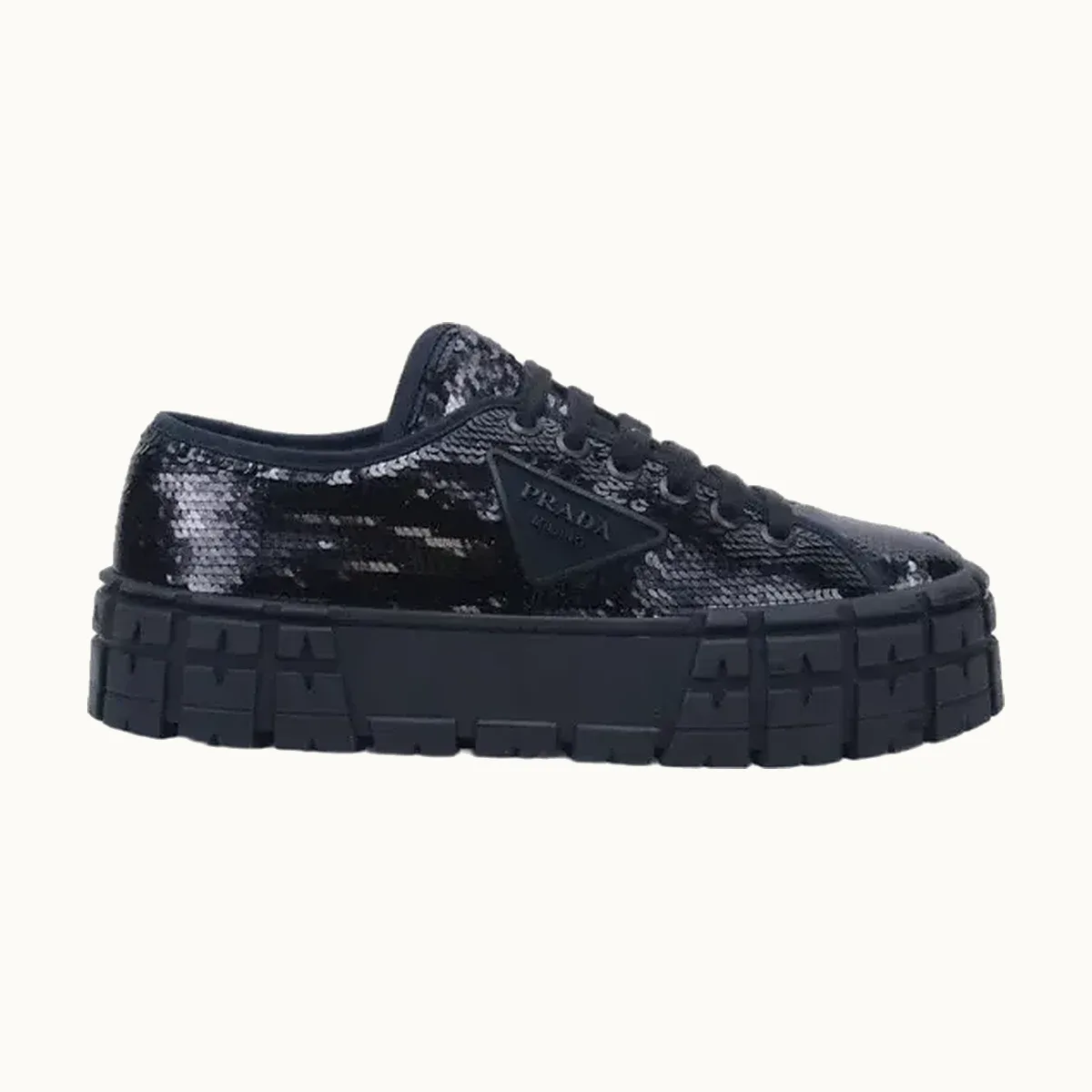 Zapatos Prada Double Wheel Sequins Negros, Talla 38.5