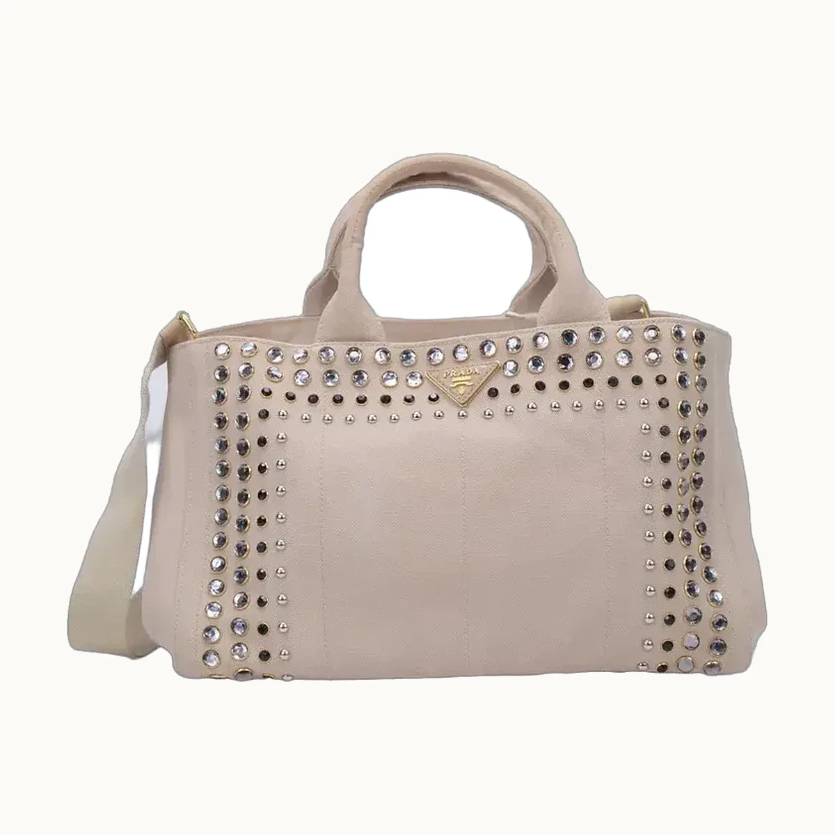 Bolsa Prada Canapa Embellished Beige
