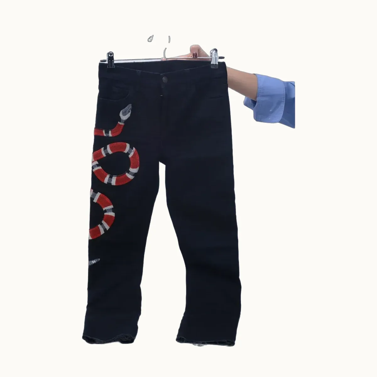 Jeans Gucci Snake Skinny Negros, Talla 25
