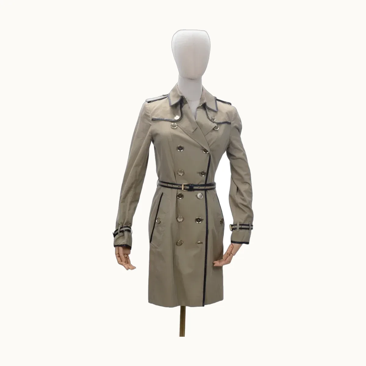 Gabardina Burberry Trim Double Breast Beige, Talla 4 MX