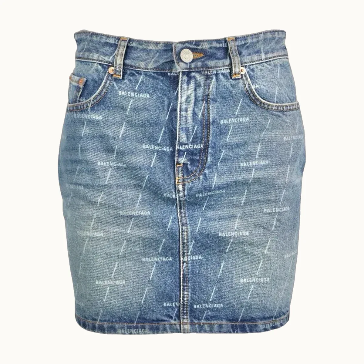 Falda Balenciaga Denim All Over Logo, Talla 38 IT