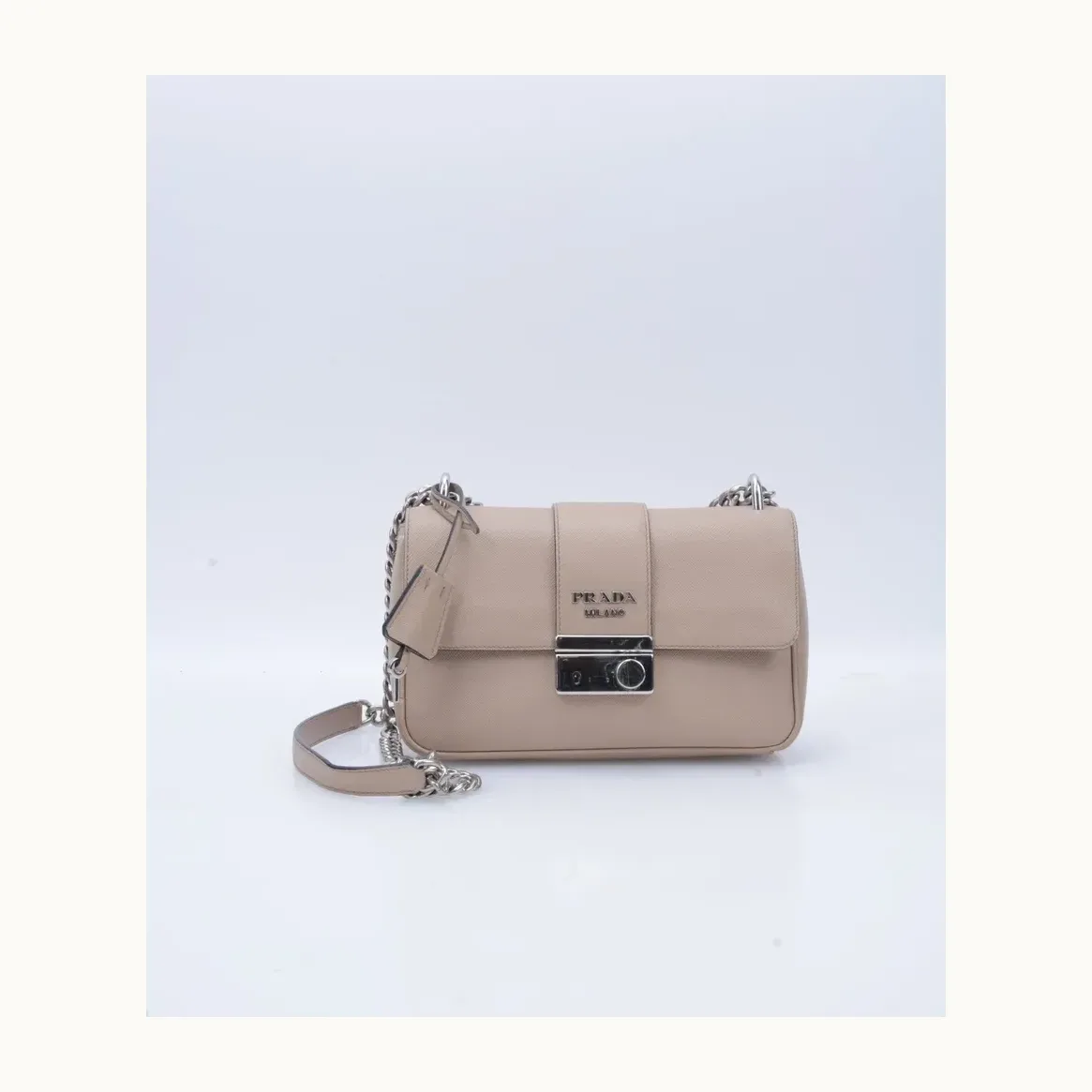 Bolsa Crossbody Prada Sound Chain Saffiano Nude