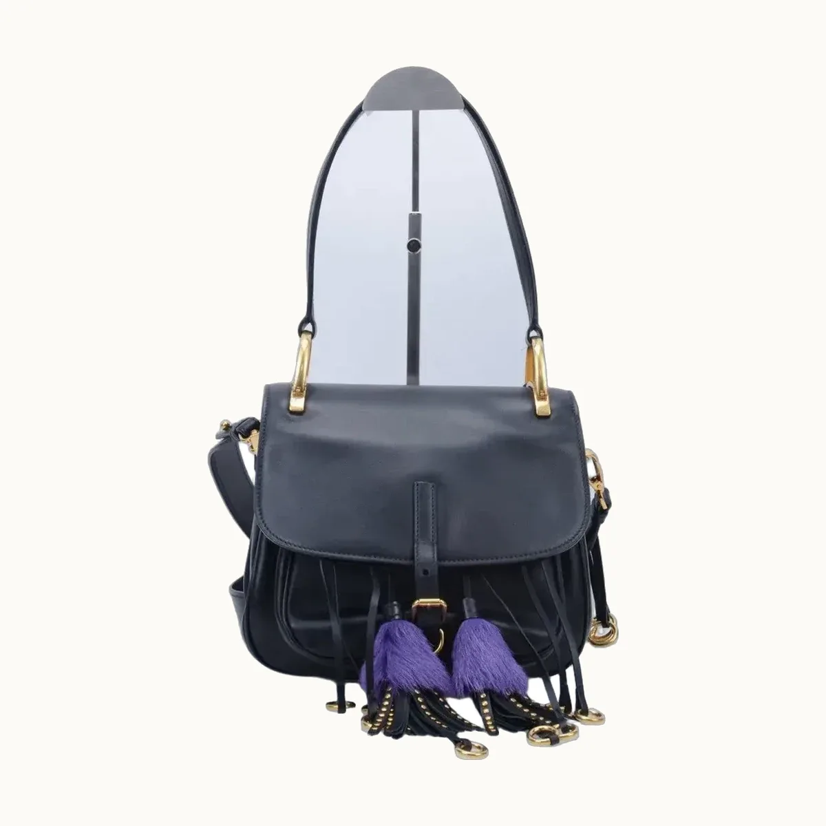 Bolsa de Hombro Prada Corsaire City Fox Fur Negra