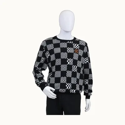 Suéter Louis Vuitton Distorted Damier Negro, Talla L