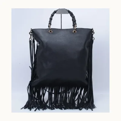 Bolsa Shopper Gucci Bamboo Fringe Negra