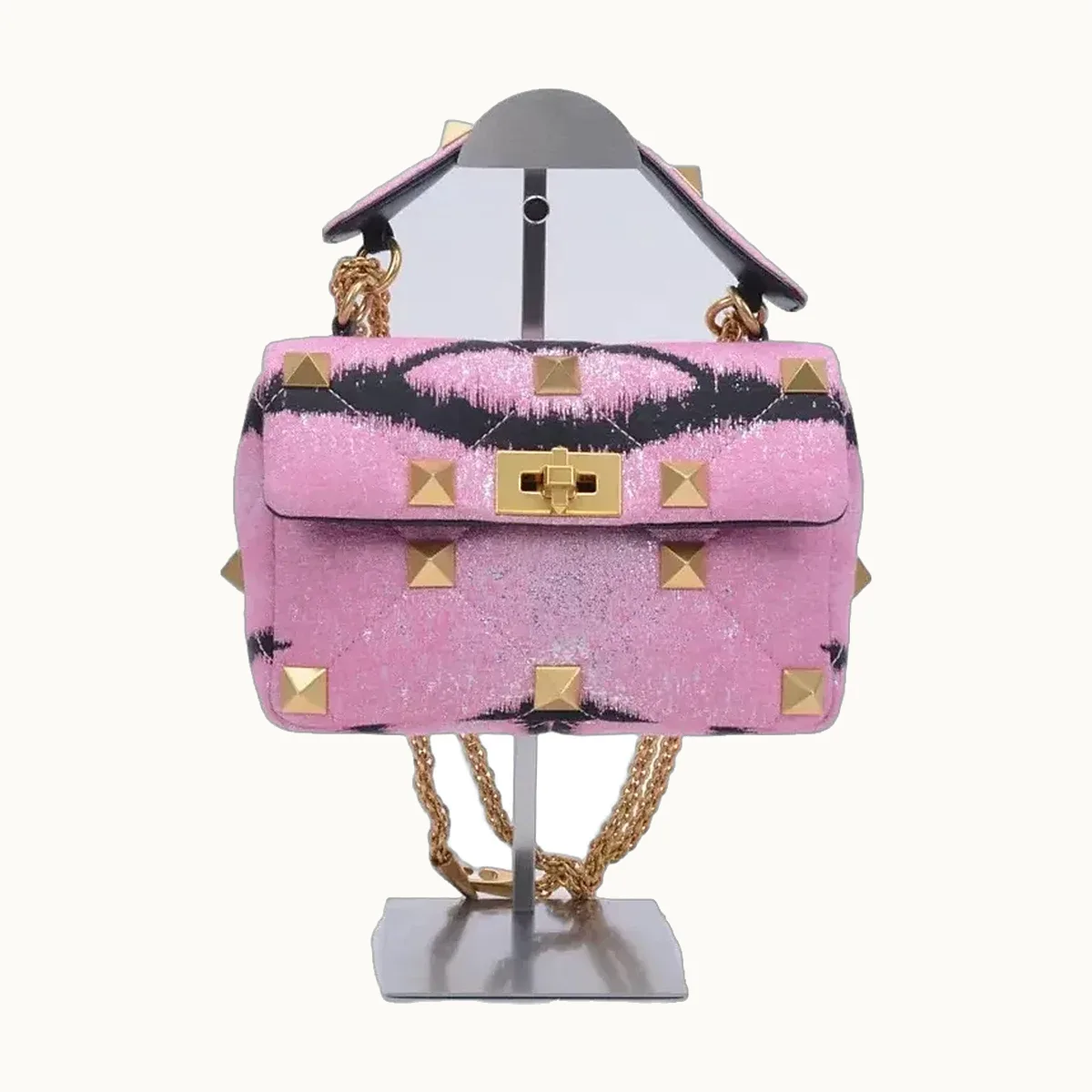 Bolsa de Hombro Valentino Roman Stud Medium Tiger Rosa