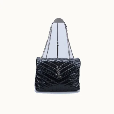 De hombro Saint Laurent Loulou Medium Patent Negro mediana