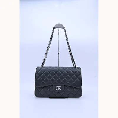 De hombro Chanel Classic Double Flap Jumbo Smooth Negro grande