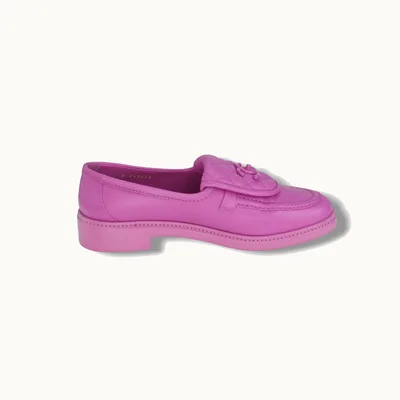 Chanel Purple Quilted Leather CC Turnlock Loafers