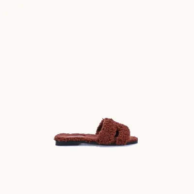 Hermès Sandalias flat Hermes Oran Shearling Cafe Talla 37 / 4 mx
