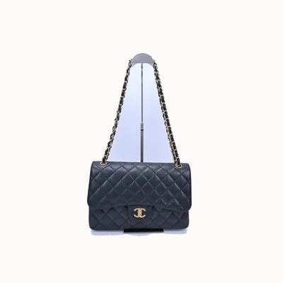 De hombro Chanel Classic Double Flap Jumbo Caviar Negro grande